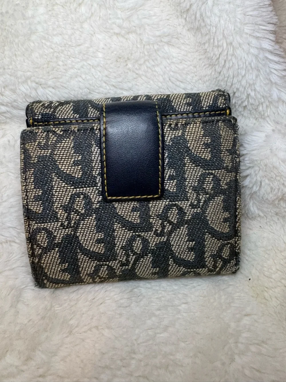 Dior Navy & Beige Monogram Mini Wallet with Gold 'D' Accent